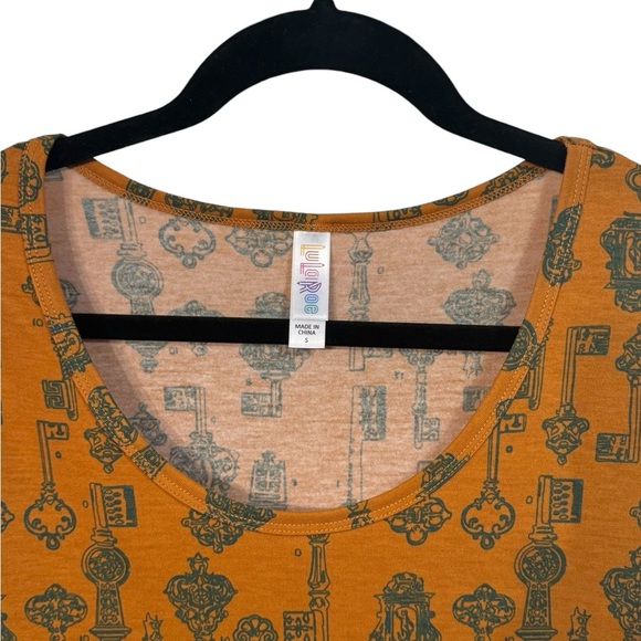 LuLaRoe Classic T, mustard gold, skeleton key motifs, size small - Picture 2 of 9
